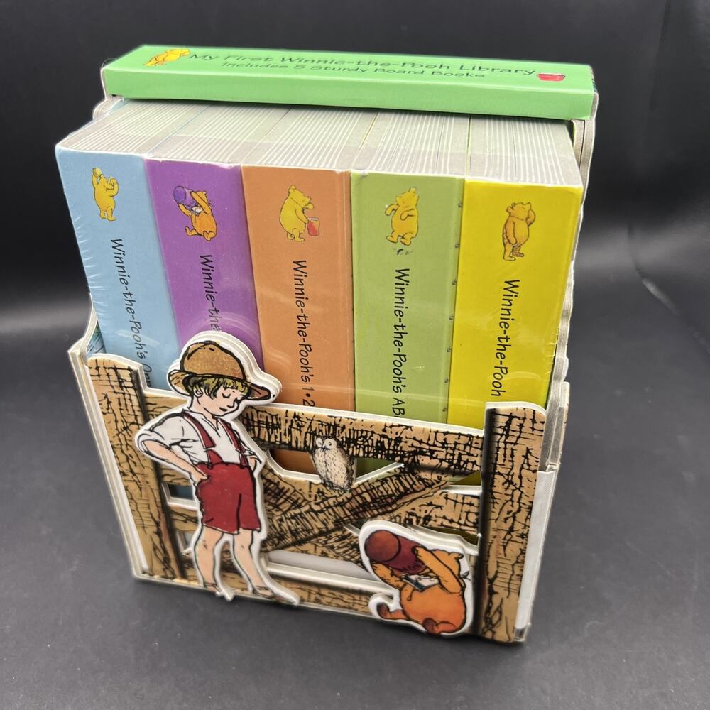 My First Winnie the Pooh Library Box 5 Board Books w/Fence Case NEW SEALED 2007 - Picture 1 of 8